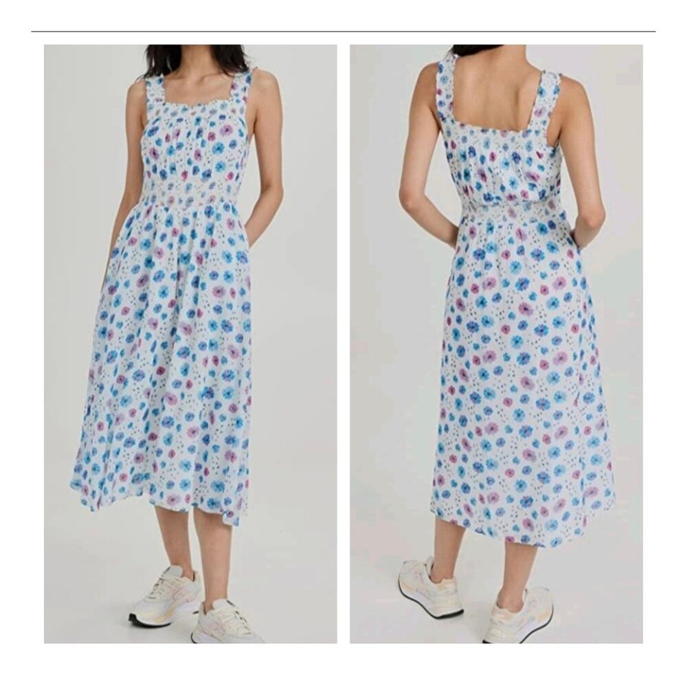 LoveShackFancy Pasha Floral Print Midi Dress in the Deep Cotton Candy XS